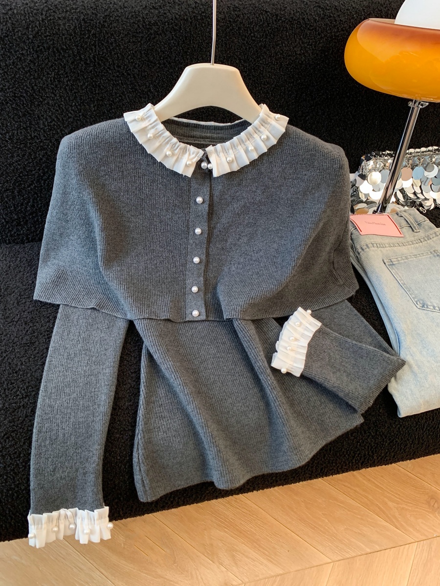 French Elegant Lace Cape Knit Sweater for Women Fall Winter New Stylish Slimming Top