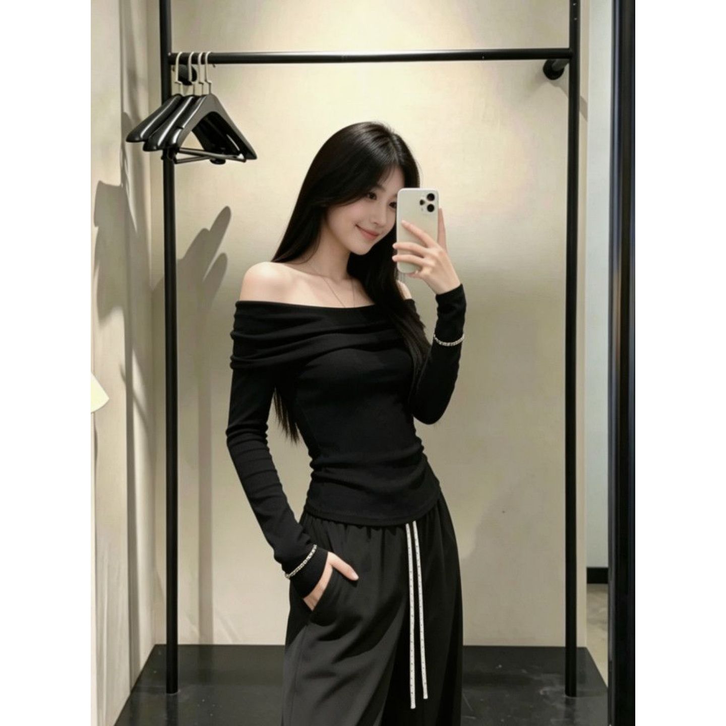 Korean Style Black Off-Shoulder Chic Casual Top for Women - Summer 2026 - Image 2
