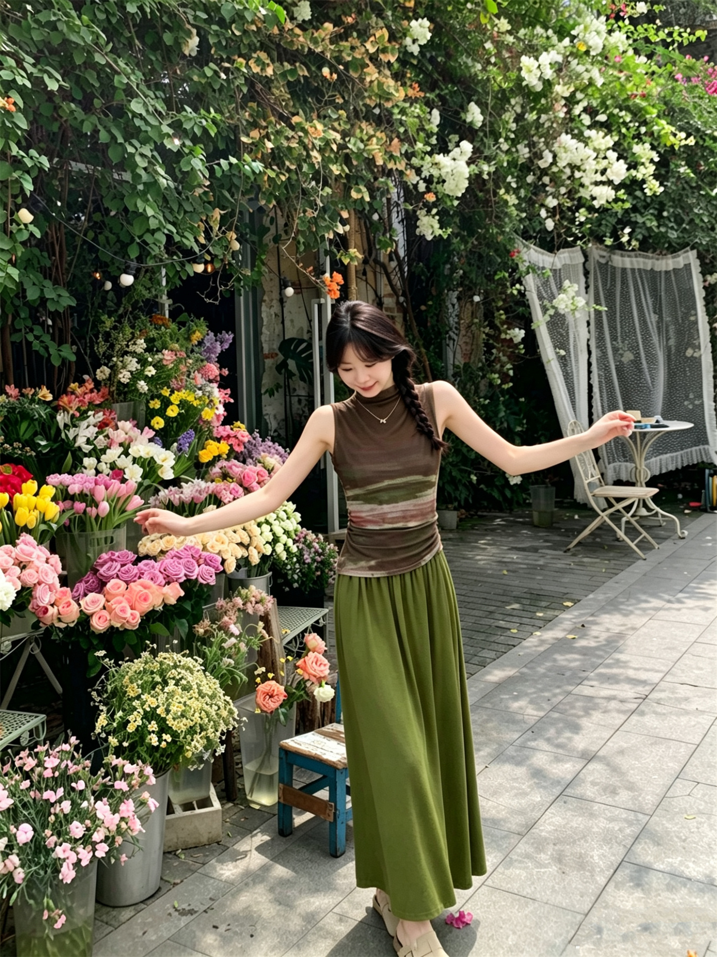 Sweet Edgy Mesh Tie-Dye Tank Top and Flowing A-Line Skirt Two-Piece Set - Image 4