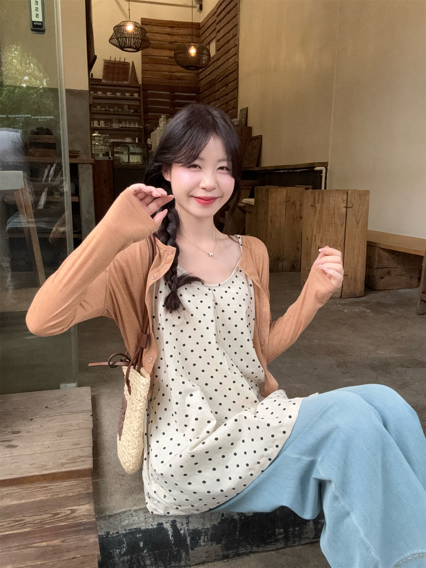 Sweet Polka Dot Cami and Knit Cardigan Two-Piece Set for Women