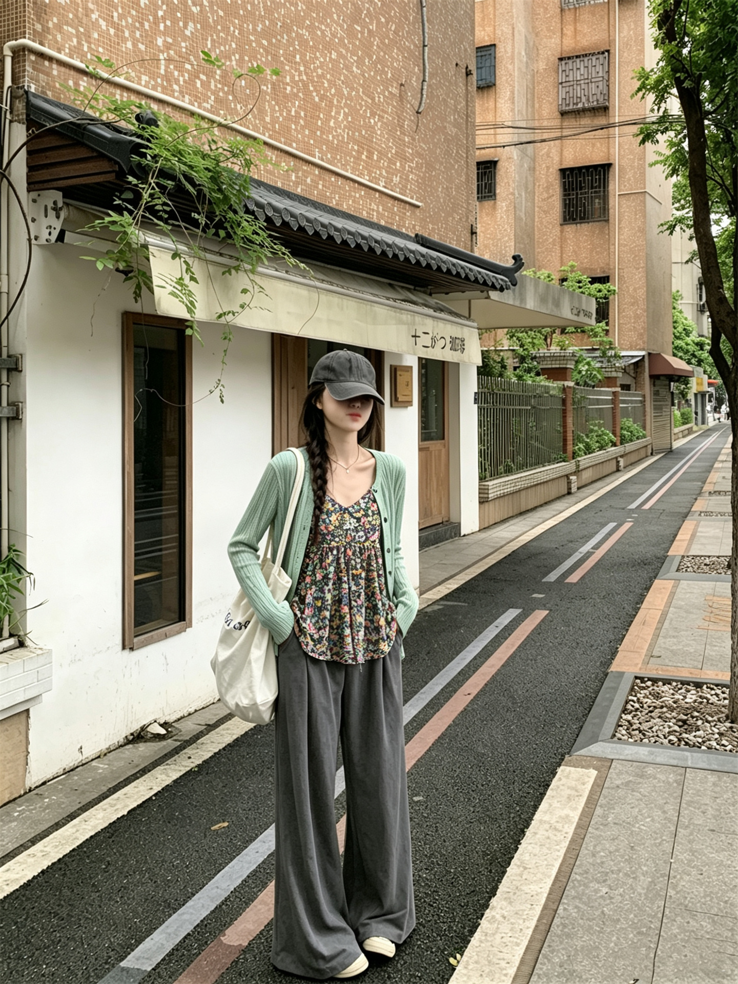 Sweet Thin Sun Protection Knit Cardigan and Floral Cami Two-Piece Set - Image 3