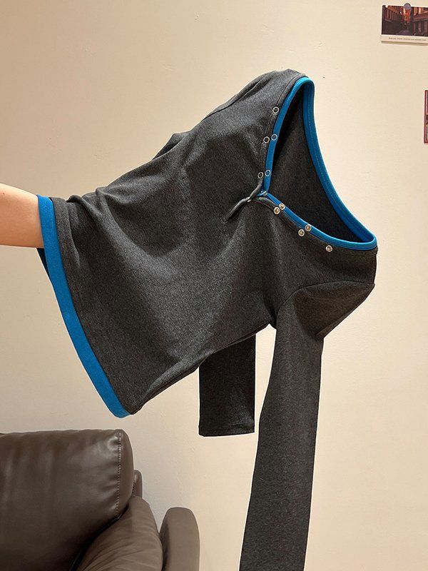 V-Neck Button Long Sleeve T-Shirt Women Layering Top Early Autumn French Korean Style Petite Friendly - Image 3