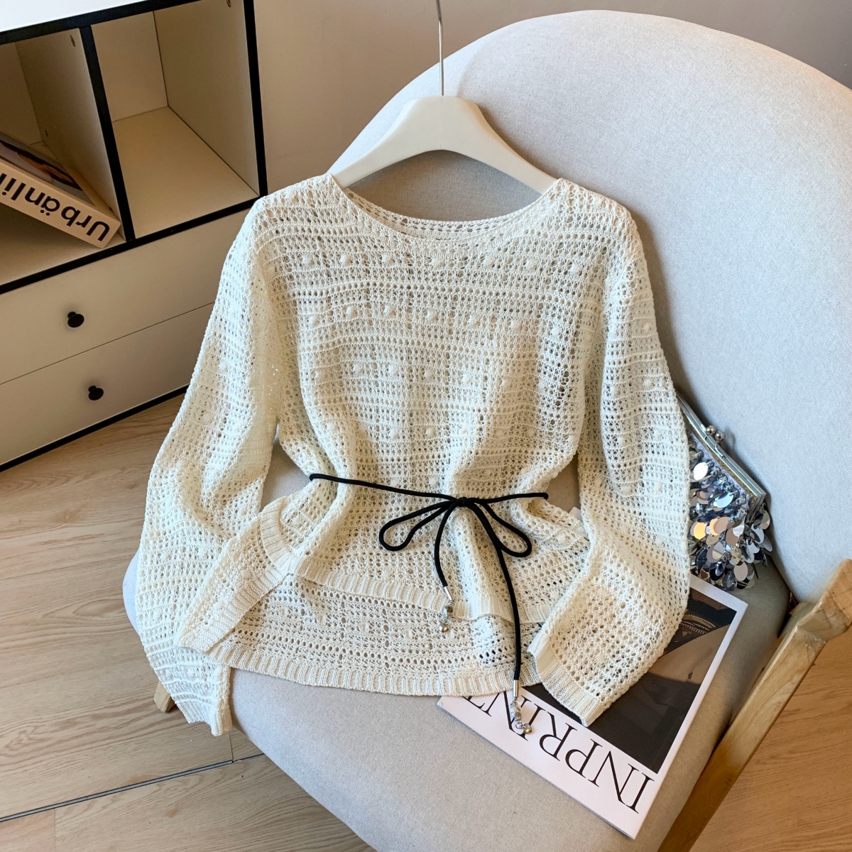 Women's French Style Lazy Air Conditioning Sun Protection Cover Up Irregular Hem Hollow Out Loose Knit Top - Image 2