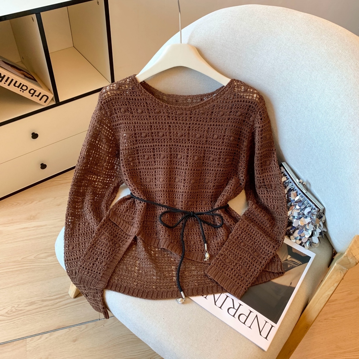 Women's French Style Lazy Air Conditioning Sun Protection Cover Up Irregular Hem Hollow Out Loose Knit Top - Image 3