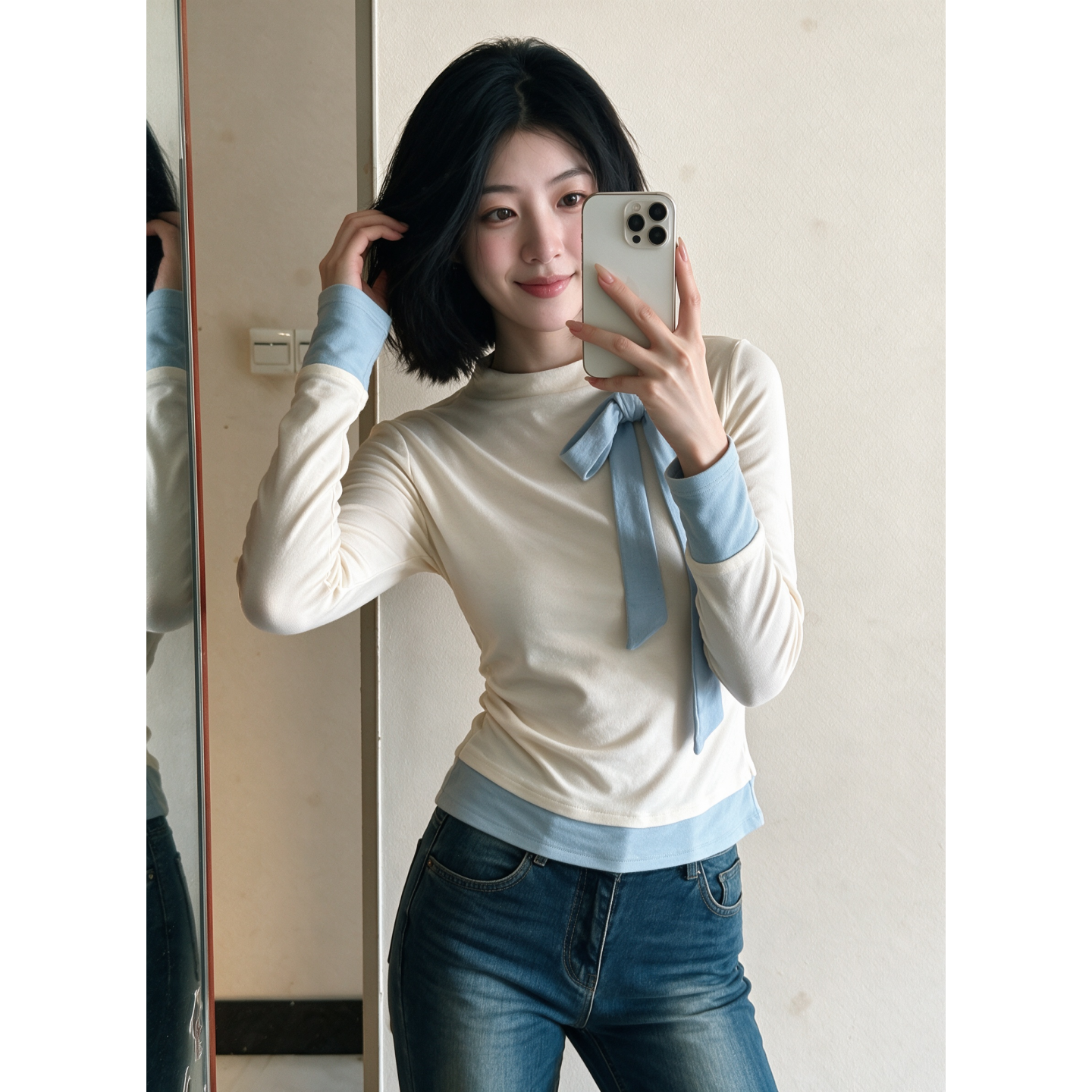 Women's Mock Neck Faux Two-Piece Top Short Sleeve Slim Fit Summer 2026