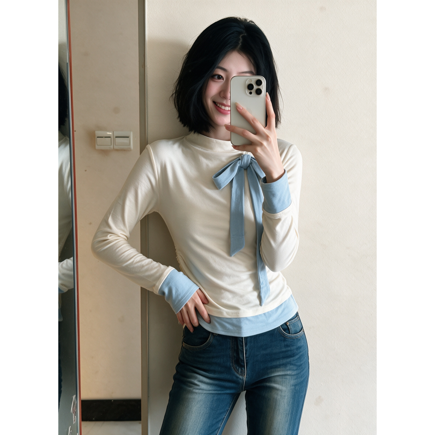 Women's Mock Neck Faux Two-Piece Top Short Sleeve Slim Fit Summer 2026 - Image 2