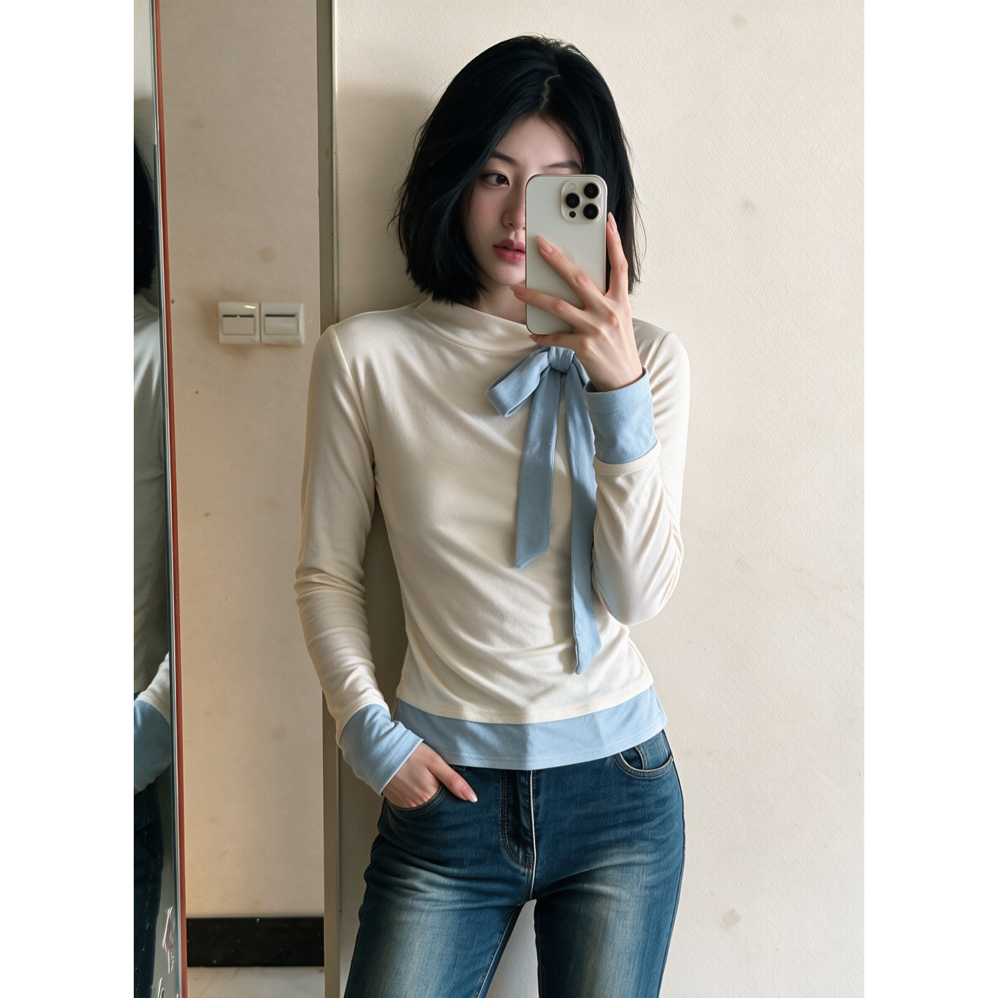 Women's Mock Neck Faux Two-Piece Top Short Sleeve Slim Fit Summer 2026 - Image 4