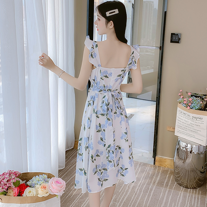 Women's Summer 2024 Sleeveless Spaghetti Strap Midi Dress - Chiffon Floral Ruffle V-Neck - Image 2