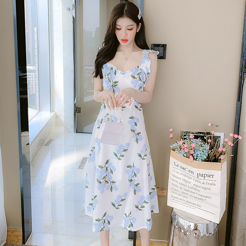 Women's Summer 2024 Sleeveless Spaghetti Strap Midi Dress - Chiffon Floral Ruffle V-Neck - Image 5