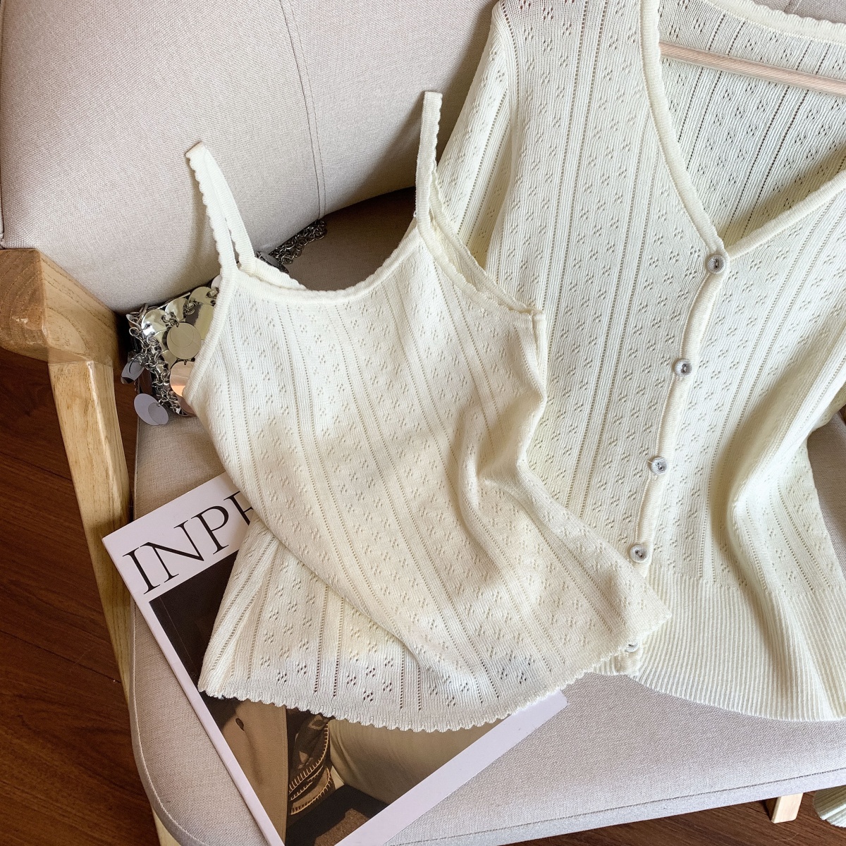 Women's Two-Piece Soft Knit Sweater Set 2026 Fall Solid Color Cardigan Outfit - Style 681500 - Image 4