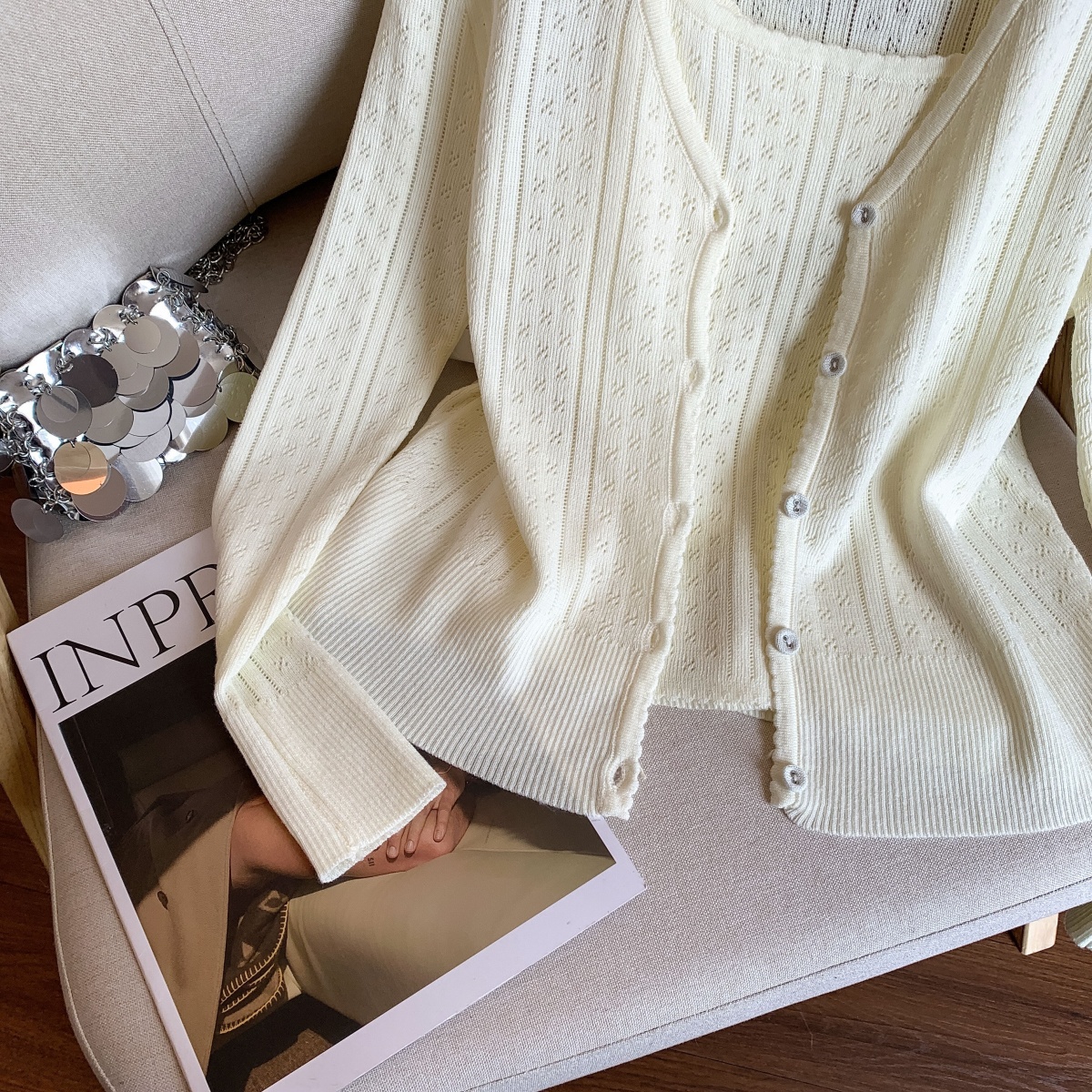 Women's Two-Piece Soft Knit Sweater Set 2026 Fall Solid Color Cardigan Outfit - Style 681500 - Image 5